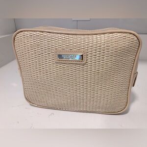 Versace Parfums Straw Cosmetic Bag Buttercream Beige Gold Zip Travel Clutch